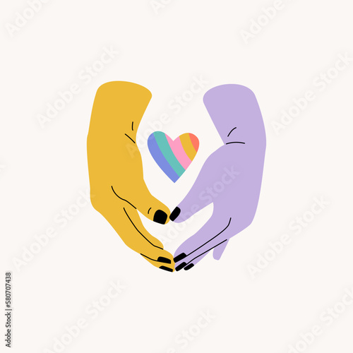 LGBTQ couple holding hands. Tolerance concept.