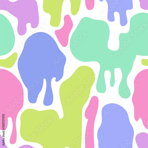 Comic dripping blots background in pop art, graffiti style. Funky paint drips, stains, drops seamless pattern.