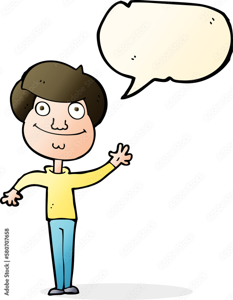 cartoon happy man waving with speech bubble cartoon happy man waving with speech bubble