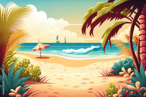 Tropical beach abstract background. Graphic art design illustration. Generative ai