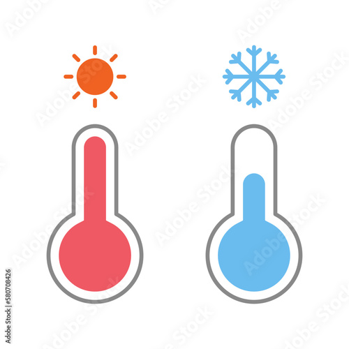 Flat illustration of hot and cold temperature thermometers