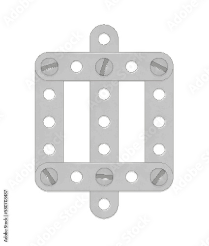 Cyrillic alphabet from the details of the iron constructor. Vector illustration isolated on white background