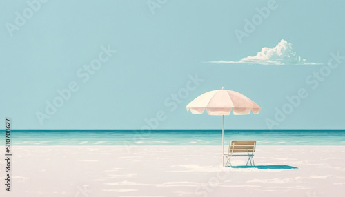 Pastel colors of tropical beach drawing background. Summer holiday and travel vacation concept. Generative AI