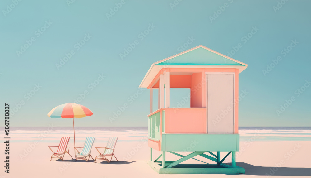 Obraz premium Pastel colors of tropical beach drawing background. Summer holiday and travel vacation concept. Generative AI