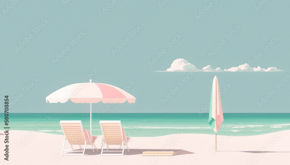 Obraz premium Pastel colors of tropical beach drawing background. Summer holiday and travel vacation concept. Generative AI