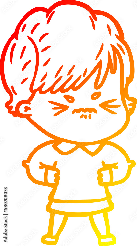 warm gradient line drawing cartoon frustrated woman warm gradient line drawing cartoon frustrated woman