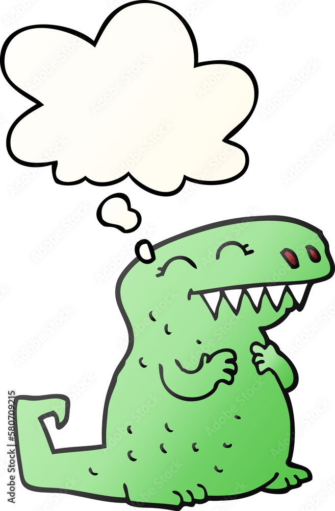 cartoon dinosaur and thought bubble in smooth gradient style cartoon dinosaur and thought bubble in smooth gradient style