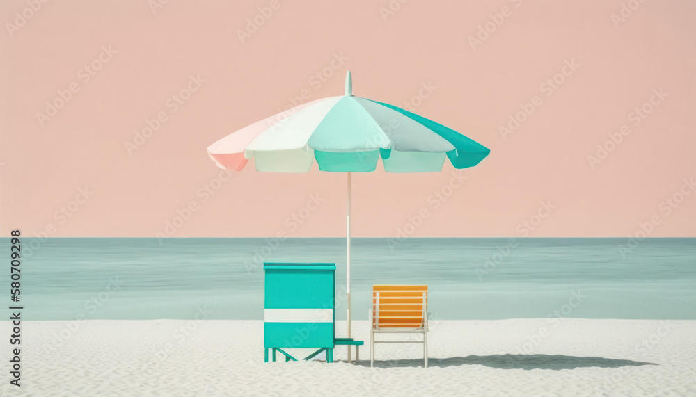 Pastel colors of tropical beach drawing background. Summer holiday and travel vacation concept. Generative AI