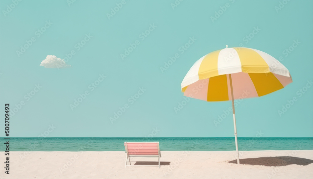 Pastel colors of tropical beach drawing background. Summer holiday and travel vacation concept. Generative AI