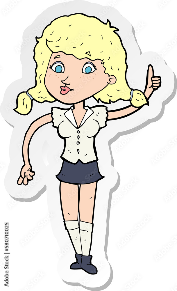 sticker of a cartoon pretty woman with idea sticker of a cartoon pretty woman with idea