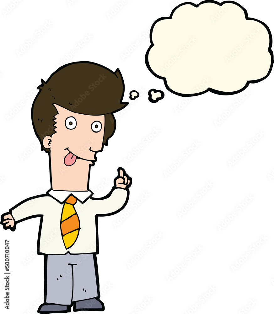 cartoon office man with crazy idea with thought bubble cartoon office man with crazy idea with thought bubble