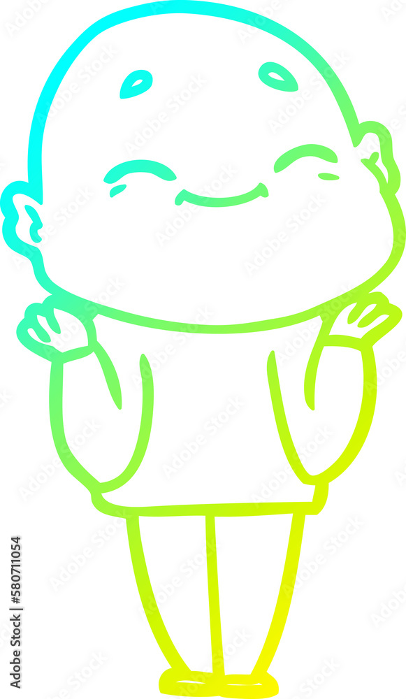 cold gradient line drawing happy cartoon bald man cold gradient line drawing happy cartoon bald man