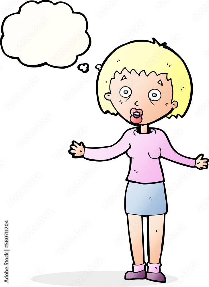 cartoon woman making excuses with thought bubble cartoon woman making excuses with thought bubble
