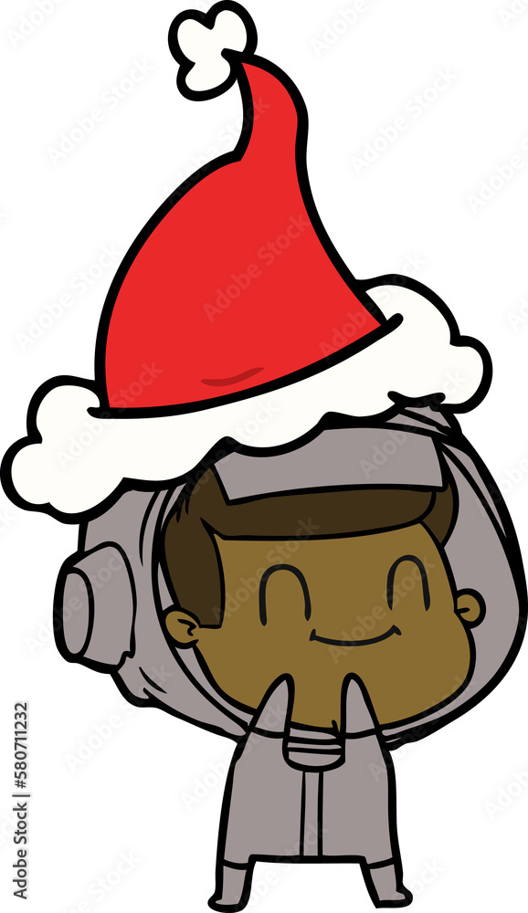 happy line drawing of a astronaut wearing santa hat happy line drawing of a astronaut wearing santa hat