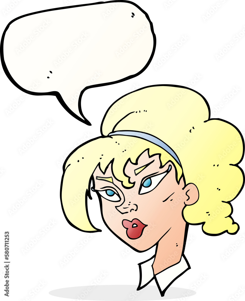 cartoon pretty woman with speech bubble cartoon pretty woman with speech bubble