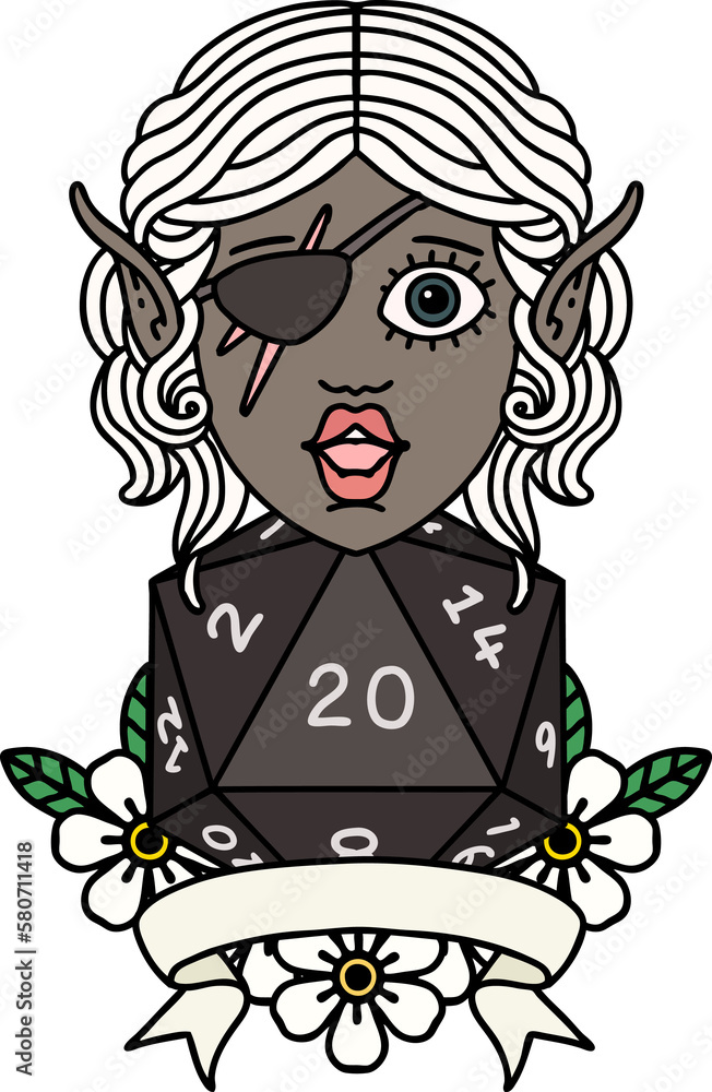 elf rogue character with natural twenty dice roll illustration elf rogue character with natural twenty dice roll illustration