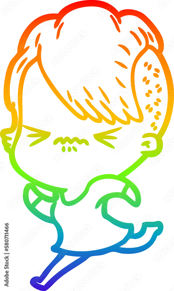 rainbow gradient line drawing cartoon annoyed hipster girl rainbow gradient line drawing cartoon annoyed hipster girl