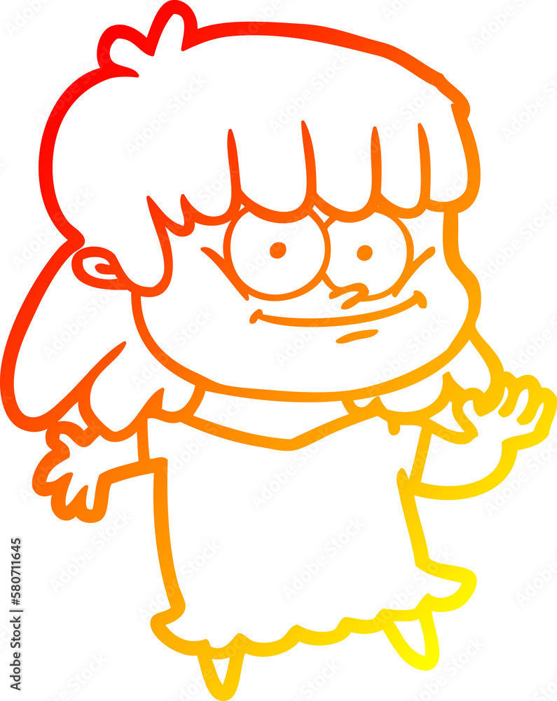 warm gradient line drawing cartoon smiling woman warm gradient line drawing cartoon smiling woman