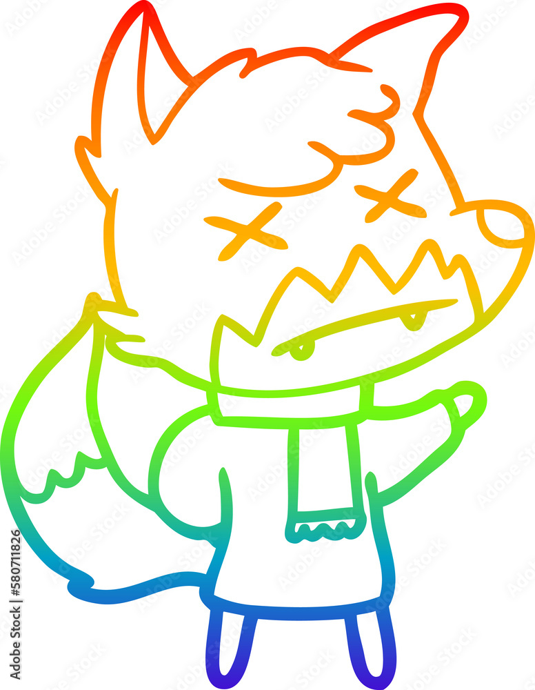 rainbow gradient line drawing cartoon dead fox