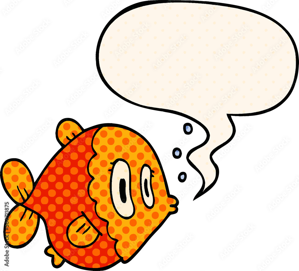 cartoon fish and speech bubble in comic book style