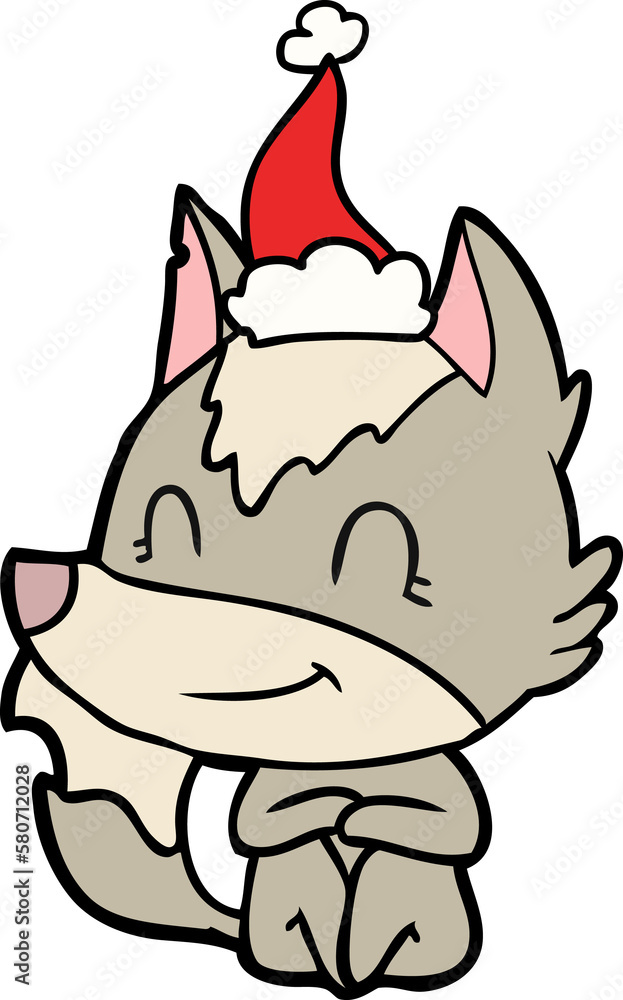 friendly line drawing of a wolf wearing santa hat friendly line drawing of a wolf wearing santa hat