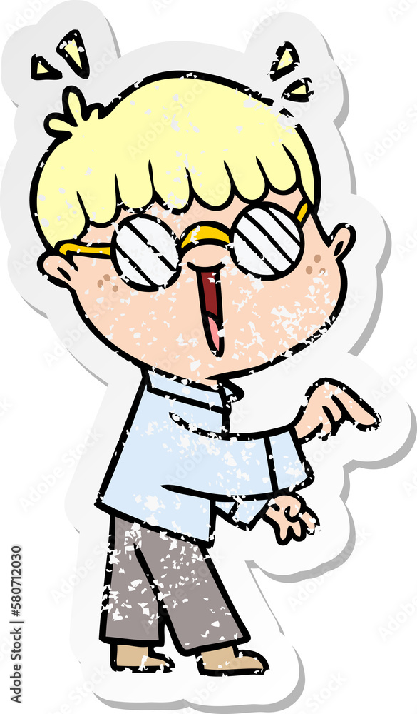 distressed sticker of a cartoon boy wearing spectacles distressed sticker of a cartoon boy wearing spectacles