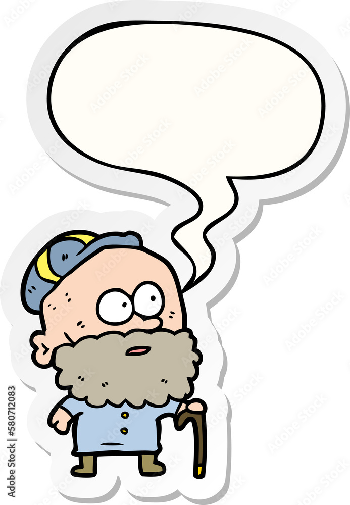 old cartoon man and walking stick and flat cap and speech bubble sticker old cartoon man and walking stick and flat cap and speech bubble sticker
