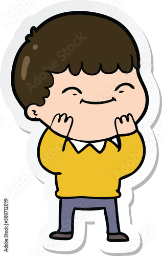 sticker of a cartoon happy boy