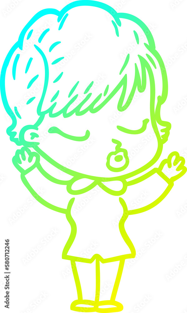 cold gradient line drawing cartoon woman with eyes shut cold gradient line drawing cartoon woman with eyes shut