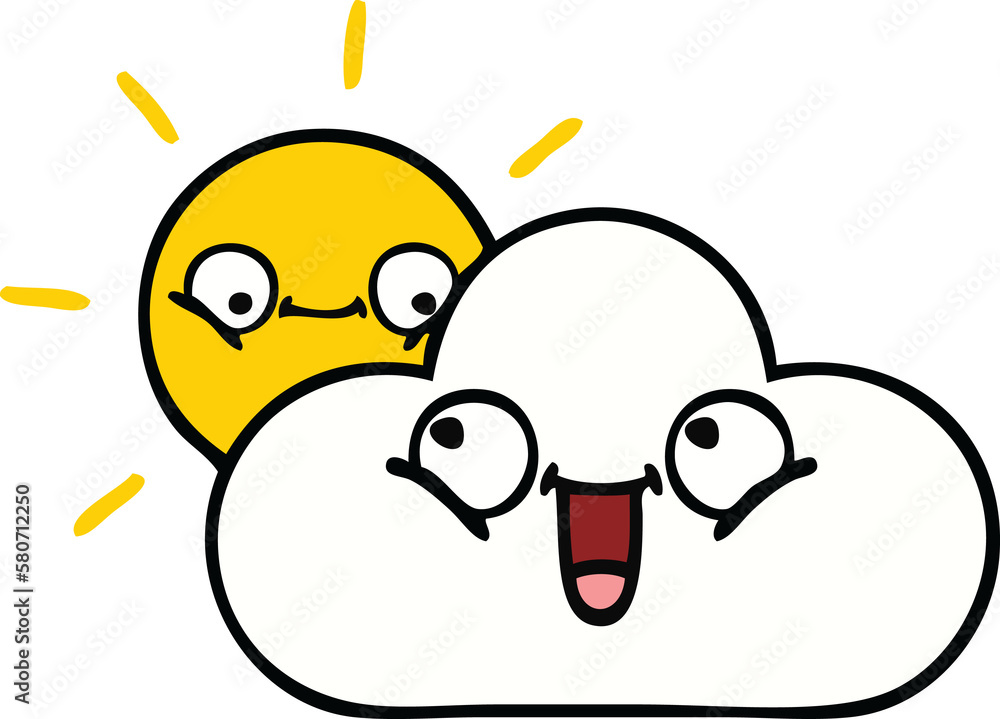 Obraz premium cute cartoon sunshine and cloud