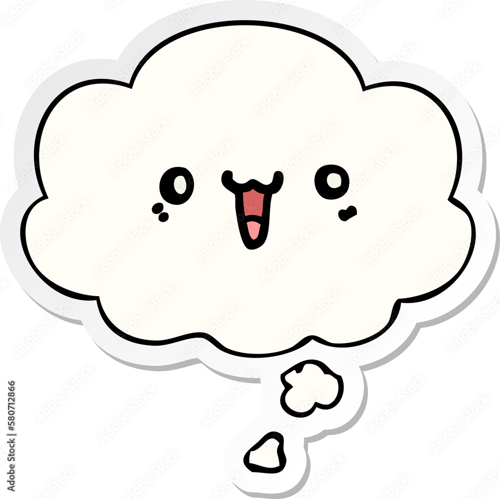 happy cartoon face and thought bubble as a printed sticker happy cartoon face and thought bubble as a printed sticker