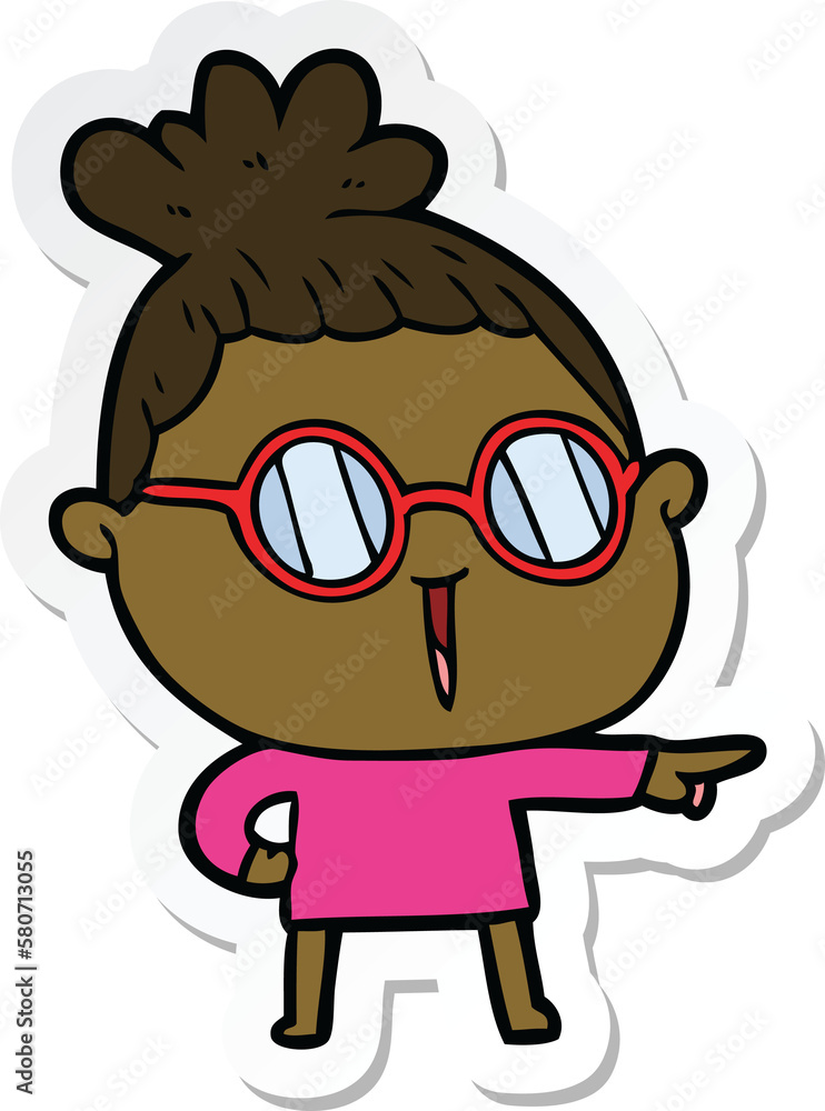 sticker of a cartoon woman wearing spectacles sticker of a cartoon woman wearing spectacles