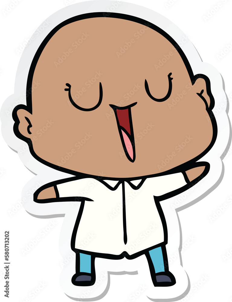 sticker of a happy cartoon bald man