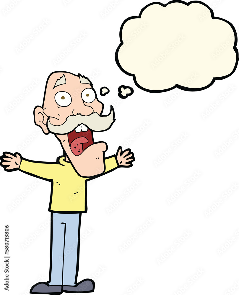 cartoon stressed old man with thought bubble cartoon stressed old man with thought bubble
