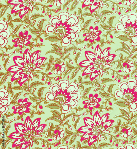 Ajrakh Pattern and block print Pattern, batik print, ikat Background digital printing textile pattern © Dhaval