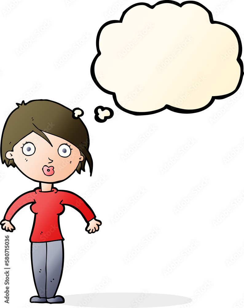 cartoon surprised woman with thought bubble cartoon surprised woman with thought bubble