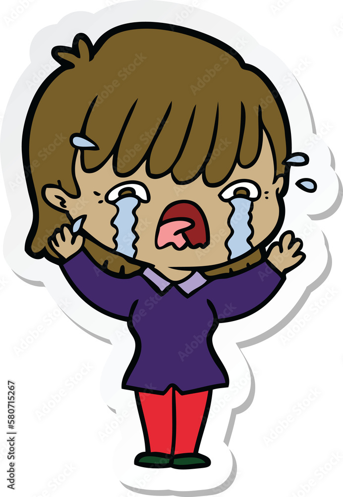 sticker of a cartoon girl crying sticker of a cartoon girl crying