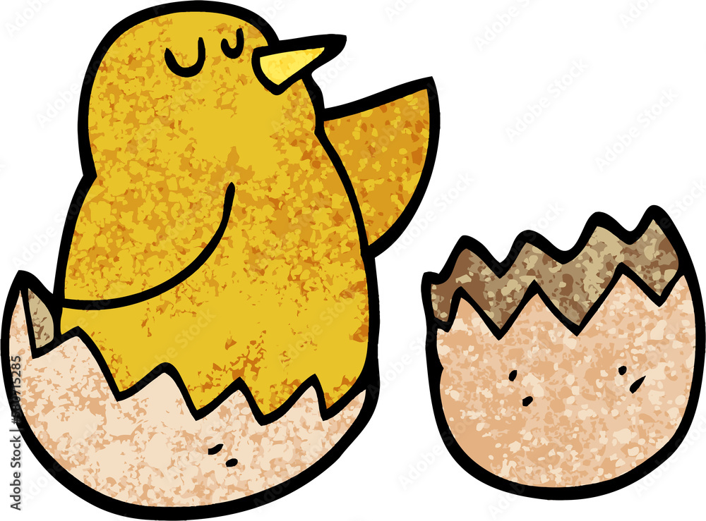 grunge textured illustration cartoon hatching bird grunge textured illustration cartoon hatching bird