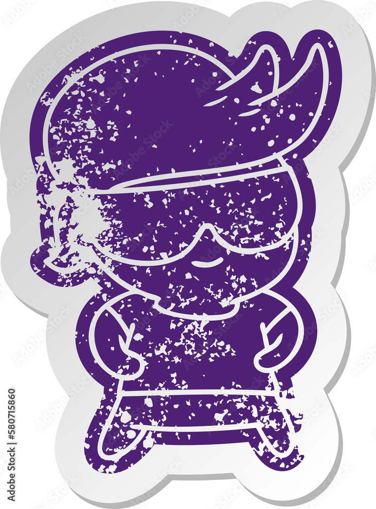 distressed old sticker kawaii kid with shades distressed old sticker kawaii kid with shades