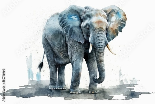 Elephant painted by hand in watercolor on a white background for a brochure  t shirt  invitation card  or postcard. Generative AI