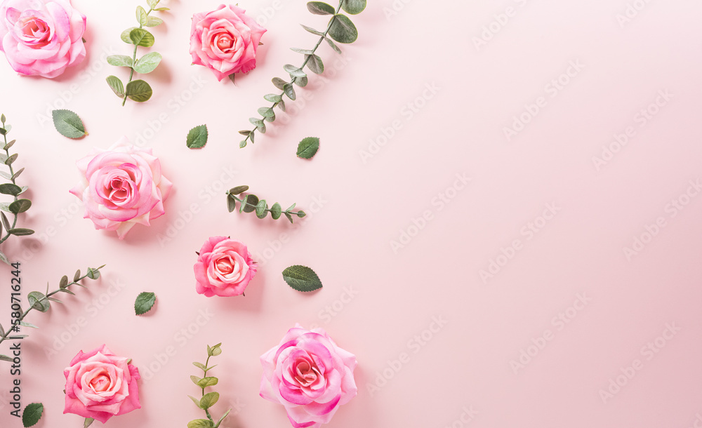 Happy Mother's day and Women's Day decoration concept made from flower on pastel background. Happy Mother's day and Women's Day decoration concept made from flower on pastel background.