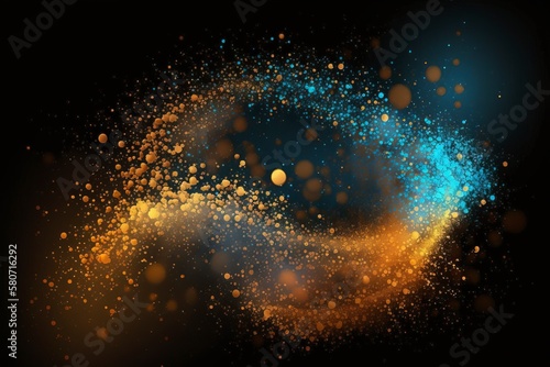 Dark blue glowing particle effect background. AI technology generated image