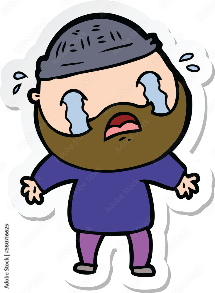 sticker of a cartoon bearded man crying