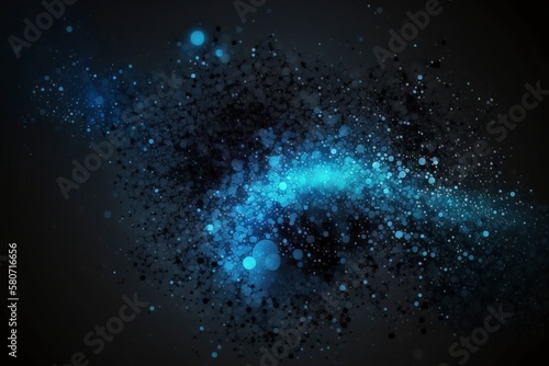 Dark blue glowing particle effect background. AI technology generated image