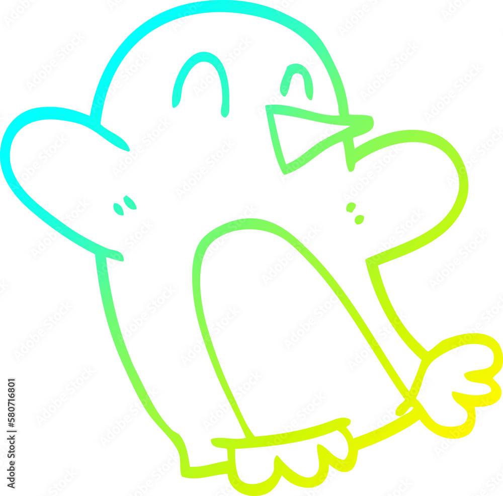 Fototapeta premium cold gradient line drawing cartoon christmas penguin