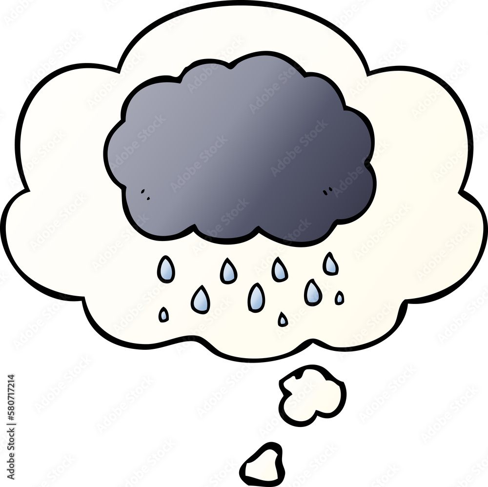 cartoon cloud raining and thought bubble in smooth gradient style cartoon cloud raining and thought bubble in smooth gradient style