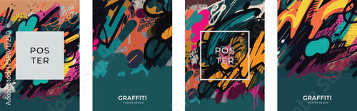 Graffiti style poster set  abstract background. Design for poster  banner  card. Vector elements.