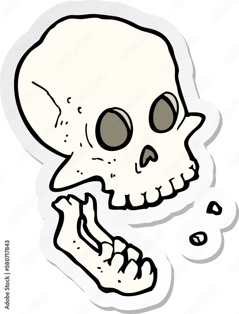sticker of a cartoon laughing skull