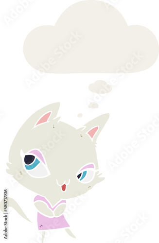 cartoon female cat and thought bubble in retro style