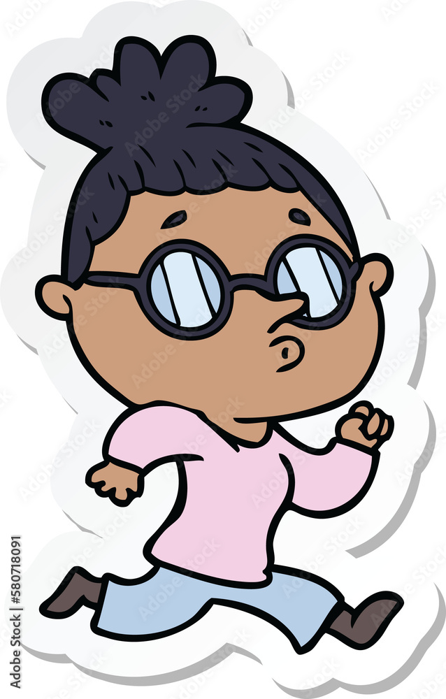 sticker of a cartoon woman wearing glasses